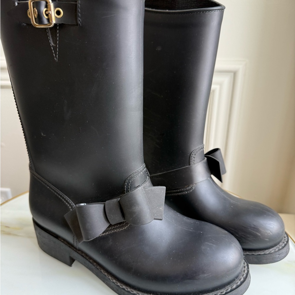 VALENTINO black Bow Rain Boots Sz 39 EUC